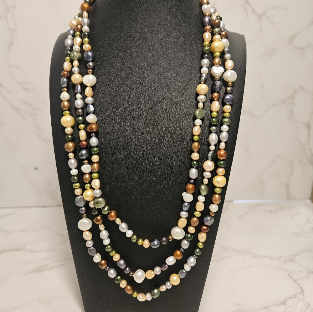 Vintage Multicolor Pearl Necklace 70"